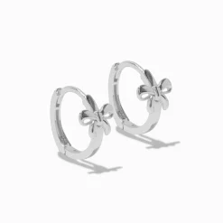 C LUXE by Claire's Sterling Silver 10mm Thick Bow Clicker Hoop Earrings