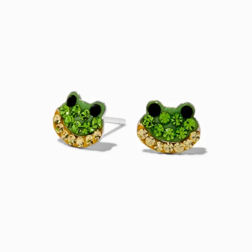 C LUXE by Claire's Sterling Silver Crystal Frog Stud Earrings