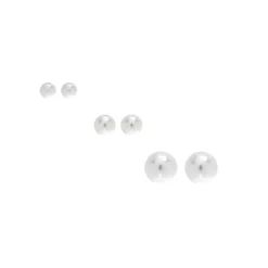 C LUXE by Claire's Sterling Silver Graduated Ivory Pearl Stud Earrings - 3 Pack