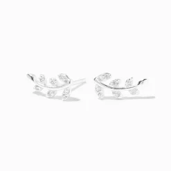 C LUXE by Claire's Sterling Silver Cubic Zirconia Wispy Leaf Stud Earrings