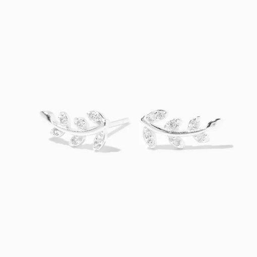 C LUXE by Claire's Sterling Silver Cubic Zirconia Wispy Leaf Stud Earrings