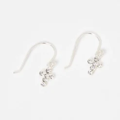 C LUXE by Claire's Sterling Silver Crystal Cross Drop Earrings