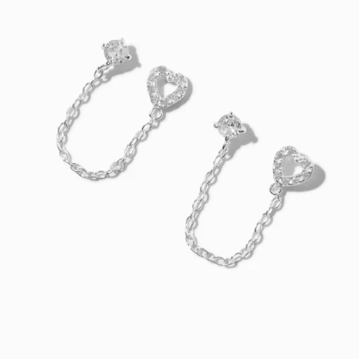 C LUXE by Claire's Sterling Silver Open Heart Connector Chain Stud Earrings