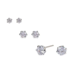 C LUXE by Claire's Sterling Silver Cubic Zirconia 2mm, 3mm, & 4mm Round Stud Earrings - 3 Pack