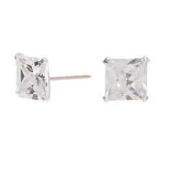 C LUXE by Claire's Sterling Silver Cubic Zirconia 6mm Square Martini Stud Earrings