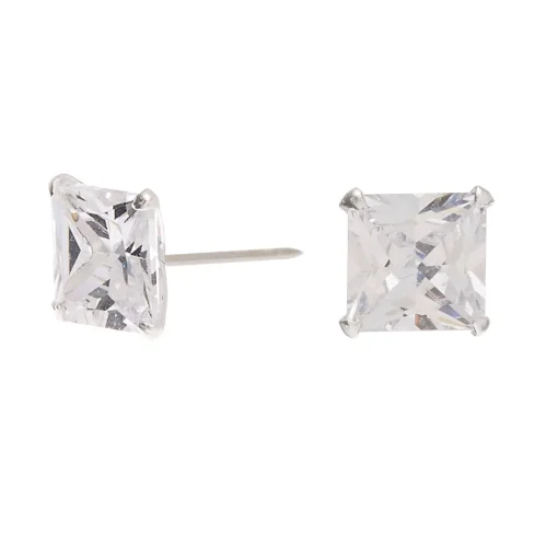 C LUXE by Claire's Sterling Silver Cubic Zirconia 6mm Square Martini Stud Earrings