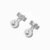 C LUXE by Claire's Sterling Silver Cubic Zirconia Bow Pearl Drop Earrings