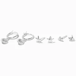 C LUXE by Claire's Sterling Silver Seashell Hoop & Stud Earrings - 3 Pack