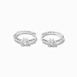 C LUXE by Claire's Sterling Silver Crystal Bubble Clicker Hoop Earrings