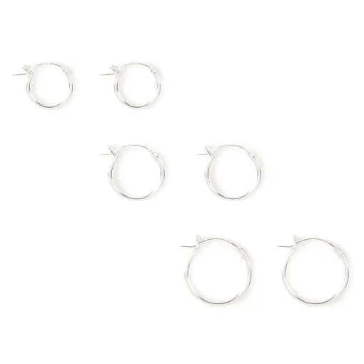 C LUXE by Claire's Sterling Silver Graduated Hinge Hoop Earrings - 3 Pack