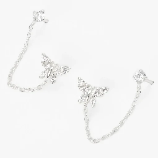 C LUXE by Claire's Sterling Silver Butterfly Ear Connector Earrings