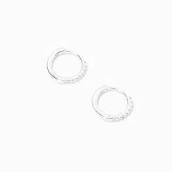 C LUXE by Claire's Sterling Silver 8mm Cubic Zirconia Pavé Clicker Hoop Earrings
