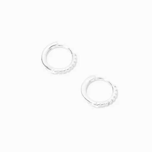 C LUXE by Claire's Sterling Silver 8mm Cubic Zirconia Pavé Clicker Hoop Earrings