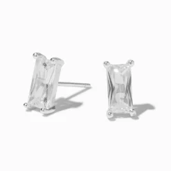 C LUXE by Claire's Sterling Silver Cubic Zirconia 4x8mm Baguette Stud Earrings