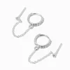 C LUXE by Claire's Sterling Silver Cubic Zirconia Hoop Connector Chain Stud Earrings
