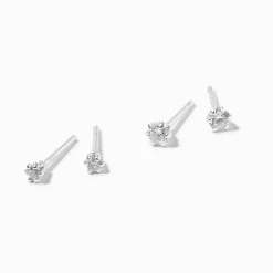 C LUXE by Claire's Sterling Silver Cubic Zirconia Graduated Round Cupcake Stud Earrings - 2 Pack