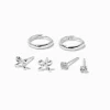 C LUXE by Claire's Sterling Silver Cubic Zirconia Hoop & Bow Stackable Earrings - 3 Pack