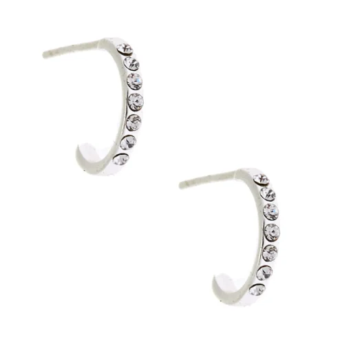 C LUXE by Claire's Sterling Silver Crystal Half Hoop Earrings