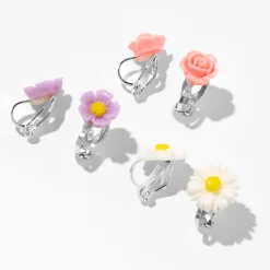 Carved Flower Clip-On Earrings - 3 Pack
