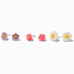 Carved Flower Earrings - 3 Pack