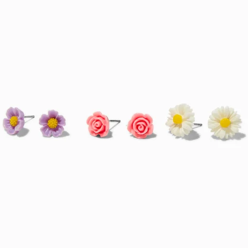 Carved Flower Earrings - 3 Pack