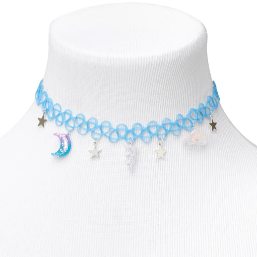 Celestial Icons Tattoo Choker Necklace - Blue