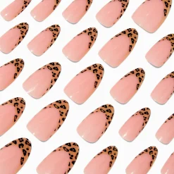 Cheetah French Tip Long Almond Vegan Faux Nail Set - 24 Pack