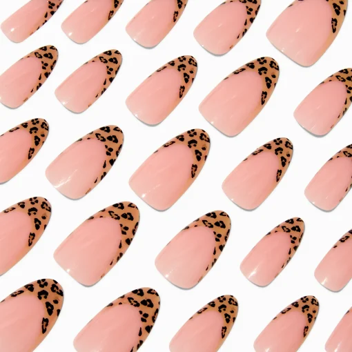 Cheetah French Tip Long Almond Vegan Faux Nail Set - 24 Pack