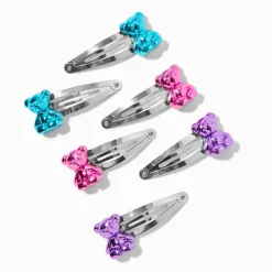 Chrome Bear Snap Hair Clips - 6 Pack