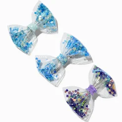 Claire's Blue & Purple Shaker Hair Bow Clips - 3 Pack