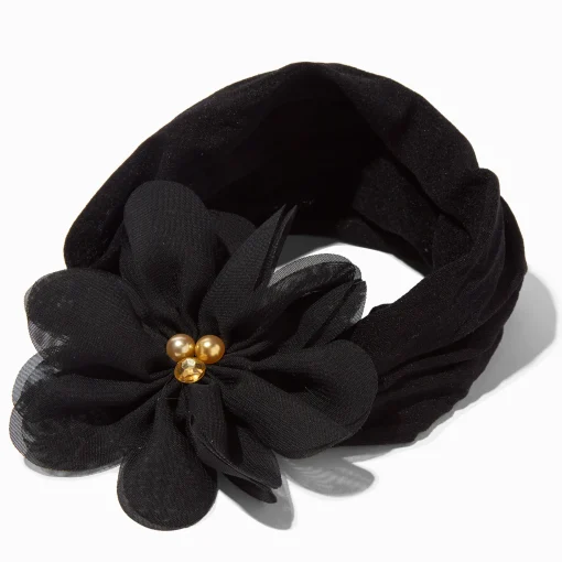 Claire's Club Black Chiffon Flower Headwrap