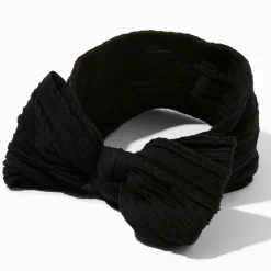 Claire's Club Black Nylon Ribbed Bow Headwrap