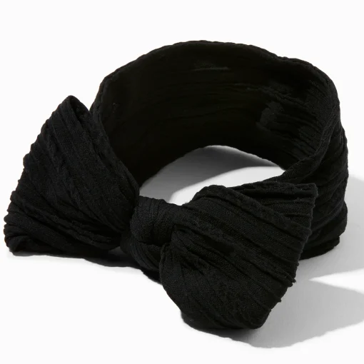 Claire's Club Black Nylon Ribbed Bow Headwrap