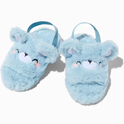 Claire's Club Blue Bear Furry Slippers