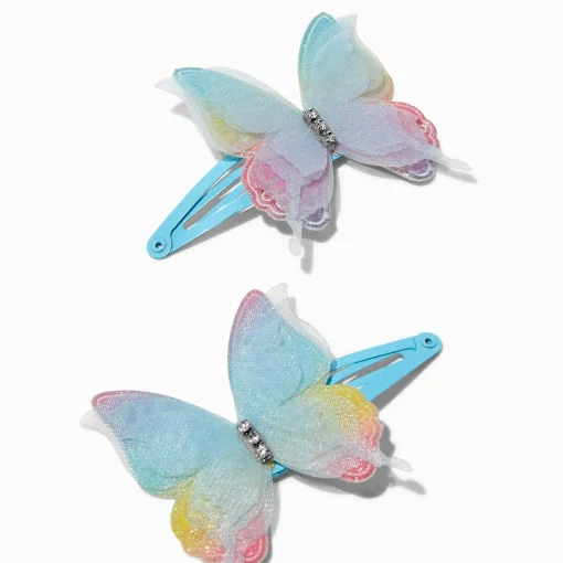 Claire's Club Blue Butterfly Snap Hair Clips - 2 Pack