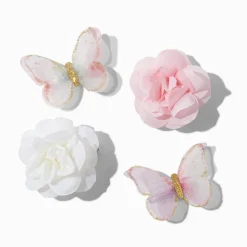 Claire's Club Butterfly & Chiffon Flower Hair Clips - 4 Pack