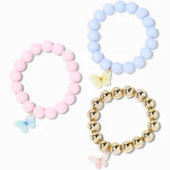 Claire's Club Butterfly Beaded Stretch Bracelets - 3 Pack