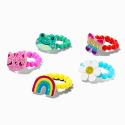 Claire's Club Critter Charm Beaded Stretch Rings - 5 Pack