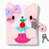 Claire's Club Cupcake Cat Plush Mini Lock Diary