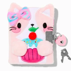 Claire's Club Cupcake Cat Plush Mini Lock Diary