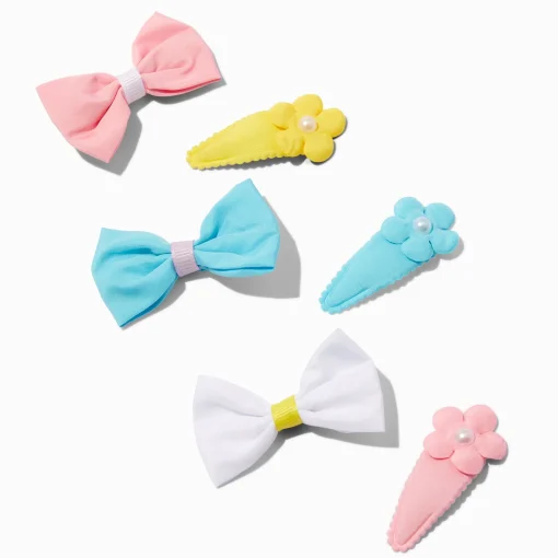 Claire's Club Daisy & Bow Mixed Snap Hair Clips - 6 Pack