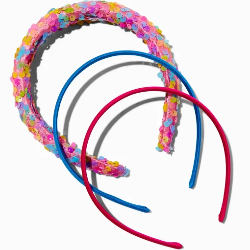 Claire's Club Flat Sequin & Solid Headbands - 3 Pack