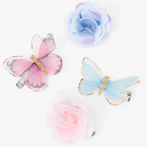 Claire's Club Flower Butterfly Hair Barrettes - 4 Pack
