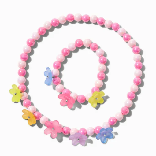 Claire's Club Flower Pink Beaded Jewelry Set - 2 Pack