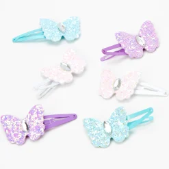 Claire's Club Glitter Butterfly Snap Hair Clips - 6 Pack