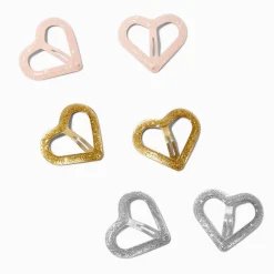 Claire's Club Glitter Heart Cut-Out Snap Hair Clips - 6 Pack