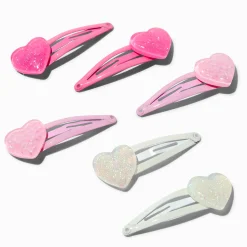 Claire's Club Glitter Heart Snap Hair Clips - 6 Pack