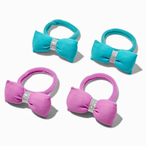 Claire's Club Glitter Puffy Bow Hair Ties - 4 Pack