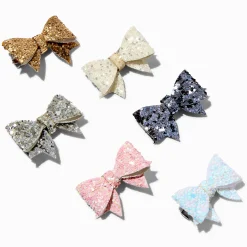 Claire's Club Glitter Sequin Hair Bow Clips - 6 Pack