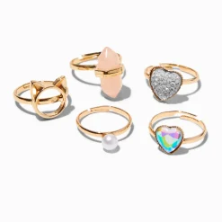 Claire's Club Gold-tone Box Rings - 5 Pack